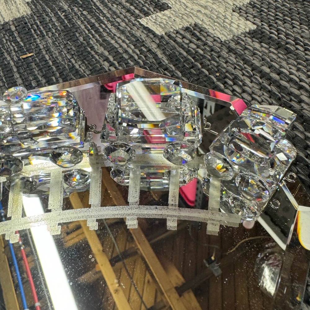 Rare (6) Piece Swarovski Crystal Train Set With Display Mirrored Tracks - Picture 6 of 9